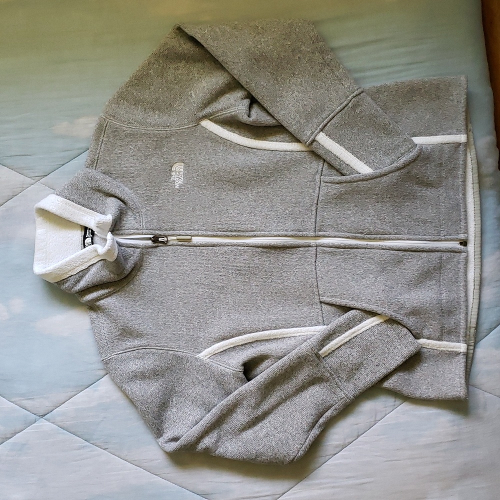 The North Face Women's Medium Full Zip Light Gray Knit Sweater, Fleece Interior
